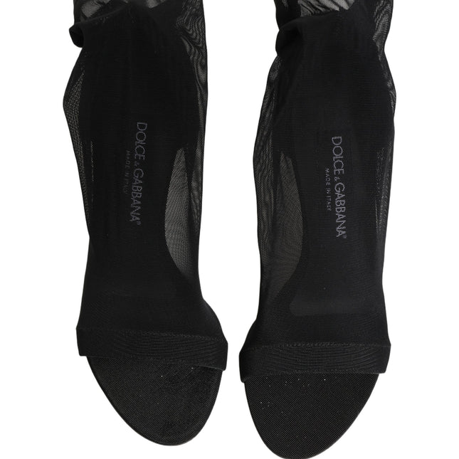 Dolce & Gabbana Black Nylon Mesh Sock Style Boots Shoes