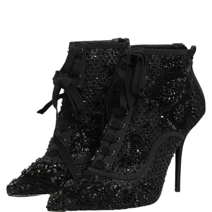 Dolce & Gabbana Black Embellished Mesh Ankle Boots Shoes