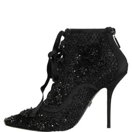 Dolce & Gabbana Black Embellished Mesh Ankle Boots Shoes