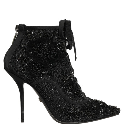 Dolce & Gabbana Black Embellished Mesh Ankle Boots Shoes