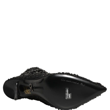Dolce & Gabbana Black Embellished Mesh Ankle Boots Shoes