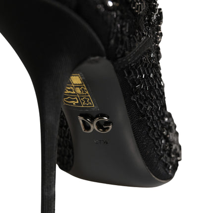 Dolce & Gabbana Black Embellished Mesh Ankle Boots Shoes