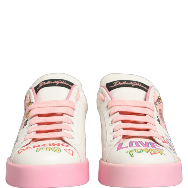 Dolce & Gabbana White Pink Portofino Royal Pig Sneakers Shoes