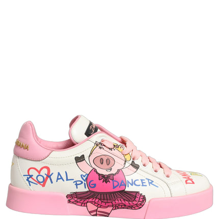 Dolce & Gabbana White Pink Portofino Royal Pig Sneakers Shoes