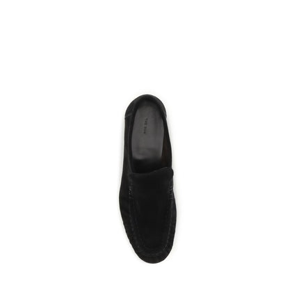 The Row Black Suede Leather Slip-On Loafers