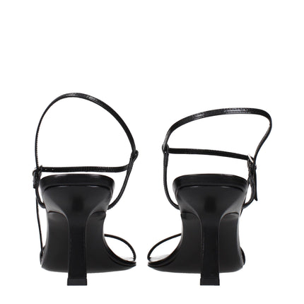 The Row Black Leather Stiletto Heel Sandals