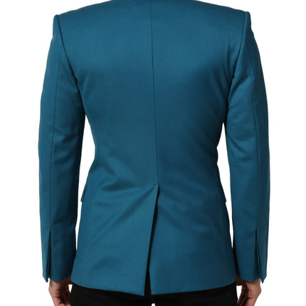 Dolce & Gabbana Teal Wool Double Breasted Formal Coat Blazer
