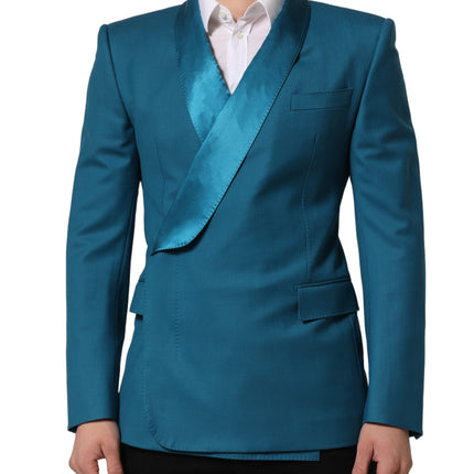 Dolce & Gabbana Teal Wool Double Breasted Formal Coat Blazer