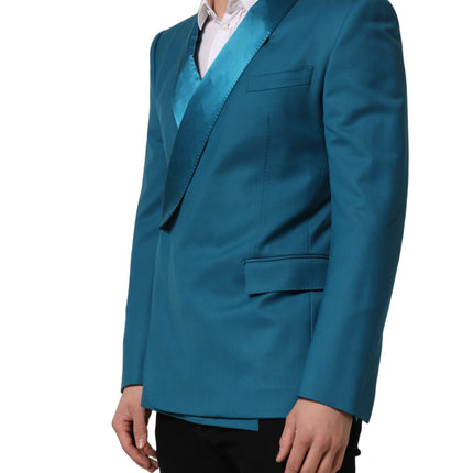 Dolce & Gabbana Teal Wool Double Breasted Formal Coat Blazer