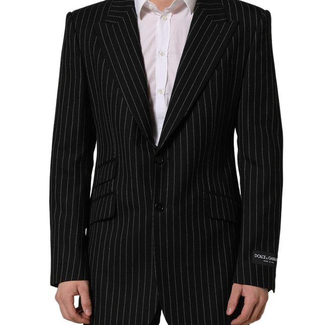 Dolce & Gabbana Black Stripes Wool Single Breasted Blazer