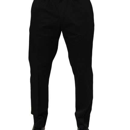 Dolce & Gabbana Black Cotton Tapered Leg Dress Trouser Pants