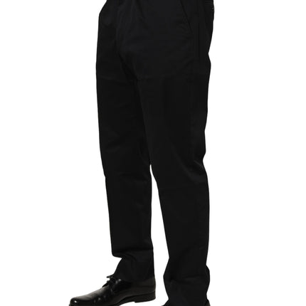 Dolce & Gabbana Black Cotton Tapered Leg Dress Trouser Pants