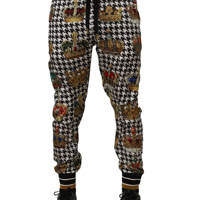 Dolce & Gabbana Multicolor Houndstooth Crown Men Sweatpants Pants