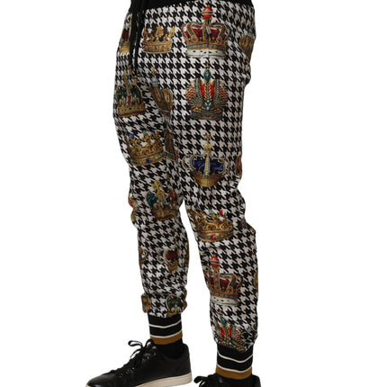 Dolce & Gabbana Multicolor Houndstooth Crown Men Sweatpants Pants