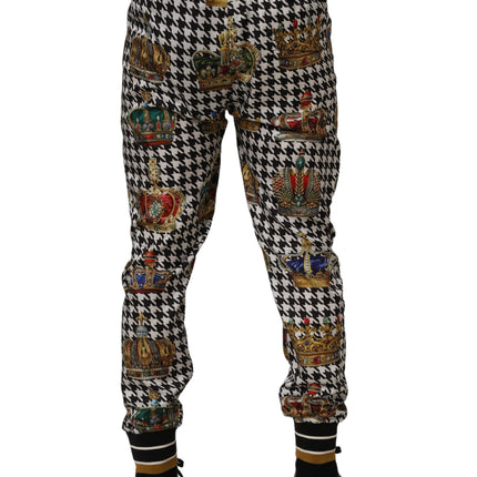 Dolce & Gabbana Multicolor Houndstooth Crown Men Sweatpants Pants