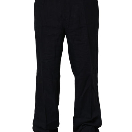 Dolce & Gabbana Black Linen Straight Leg Dress Trouser Pants