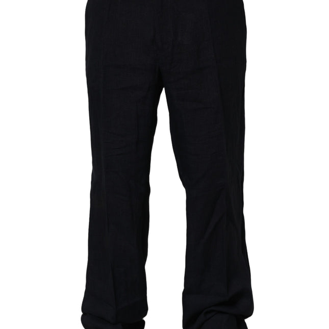 Dolce & Gabbana Black Linen Straight Leg Dress Trouser Pants