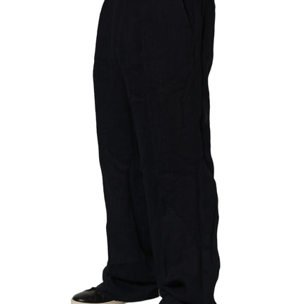 Dolce & Gabbana Black Linen Straight Leg Dress Trouser Pants
