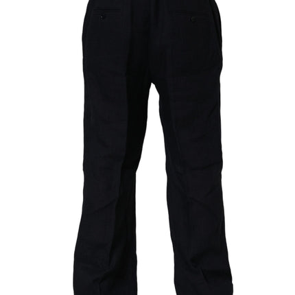 Dolce & Gabbana Black Linen Straight Leg Dress Trouser Pants