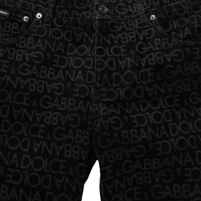 Dolce & Gabbana Black Logo Monogram Cotton Slim Denim Jeans