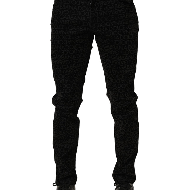 Dolce & Gabbana Black Logo Monogram Cotton Slim Denim Jeans