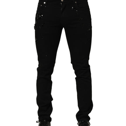 Dolce & Gabbana Black Embellished Cotton Skinny Denim Jeans