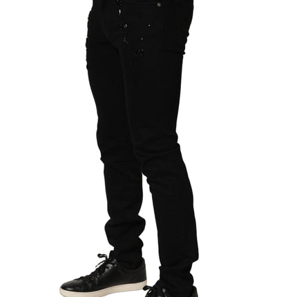 Dolce & Gabbana Black Embellished Cotton Skinny Denim Jeans