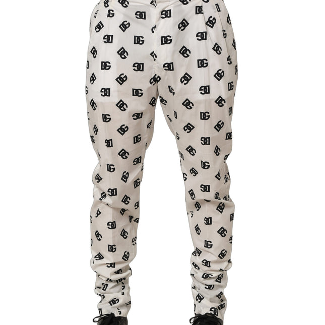 Dolce & Gabbana White Logo Skinny Leg Dress Men Trouser Pants