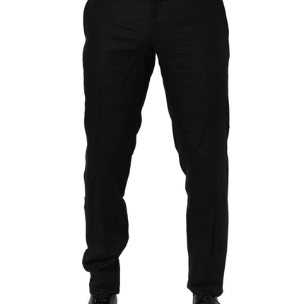 Dolce & Gabbana Black Linen Skinny Leg Dress Trouser Pants