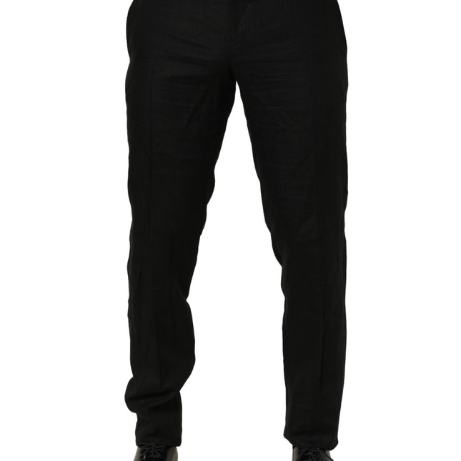 Dolce & Gabbana Black Linen Skinny Leg Dress Trouser Pants