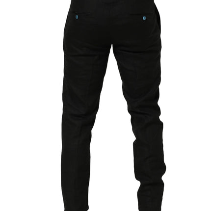 Dolce & Gabbana Black Linen Skinny Leg Dress Trouser Pants