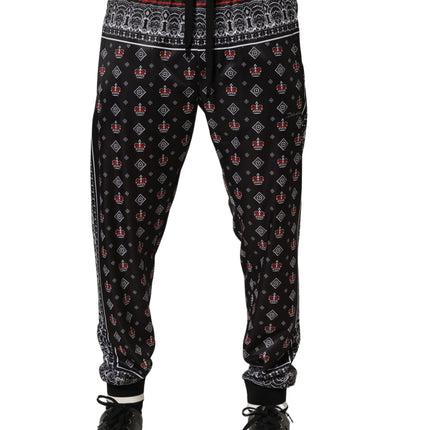 Dolce & Gabbana Black Bandana Crown Jogger Men Trouser Pants