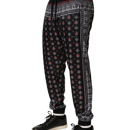 Dolce & Gabbana Black Bandana Crown Jogger Men Trouser Pants