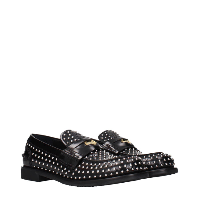 Miu Miu Black Leather Slip-On Loafers