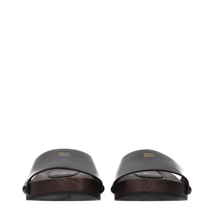 Miu Miu Black Leather Slippers