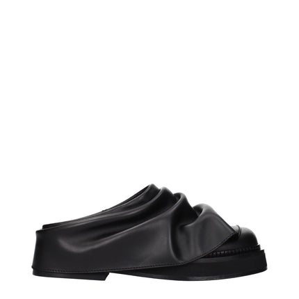 The Attico Black Leather Slippers