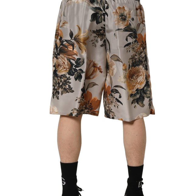 Dolce & Gabbana Beige Floral Print Silk Men Bermuda Shorts