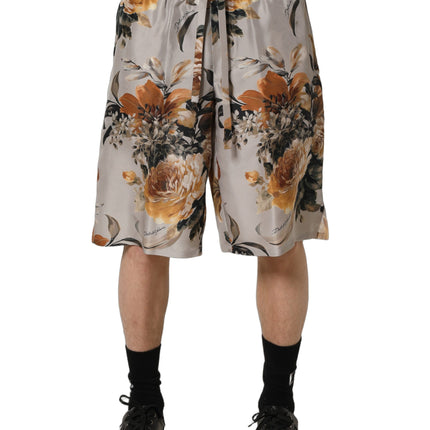Dolce & Gabbana Beige Floral Print Silk Men Bermuda Shorts