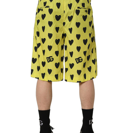 Dolce & Gabbana Yellow Cotton Heart Print Men Bermuda Shorts