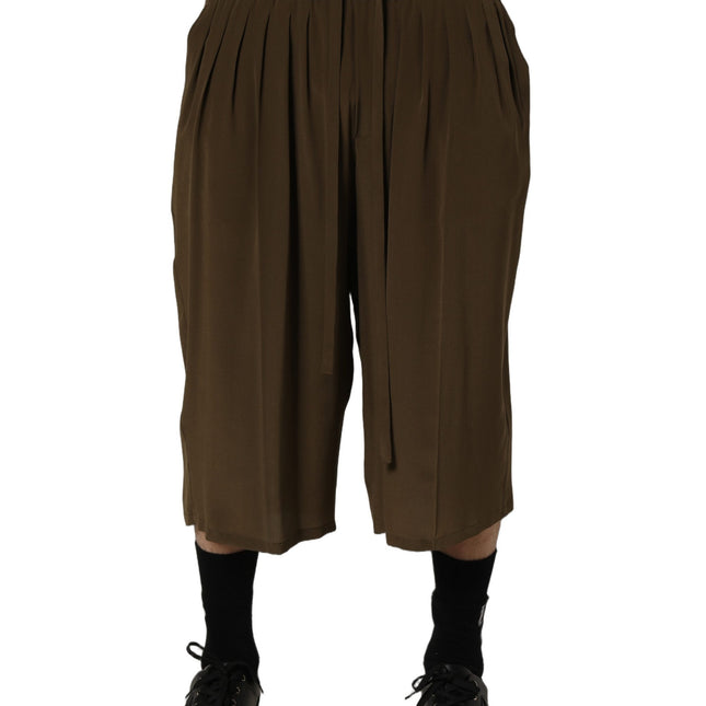 Dolce & Gabbana Brown Silk Mid Waist Pleated Bermuda Shorts