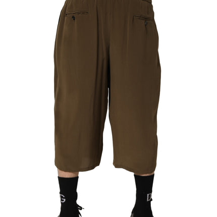 Dolce & Gabbana Brown Silk Mid Waist Pleated Bermuda Shorts