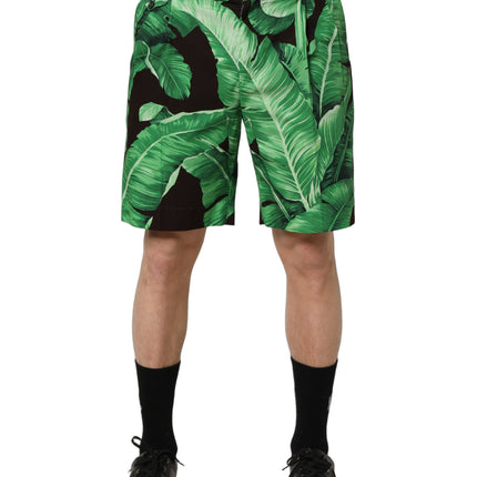 Dolce & Gabbana Black Green Banana Leaf Men Bermuda Shorts