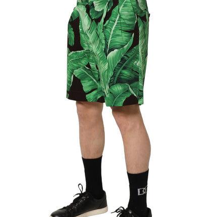 Dolce & Gabbana Black Green Banana Leaf Men Bermuda Shorts
