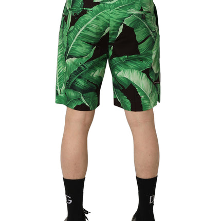 Dolce & Gabbana Black Green Banana Leaf Men Bermuda Shorts