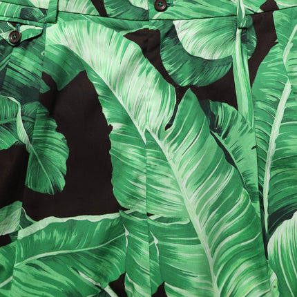 Dolce & Gabbana Black Green Banana Leaf Men Bermuda Shorts