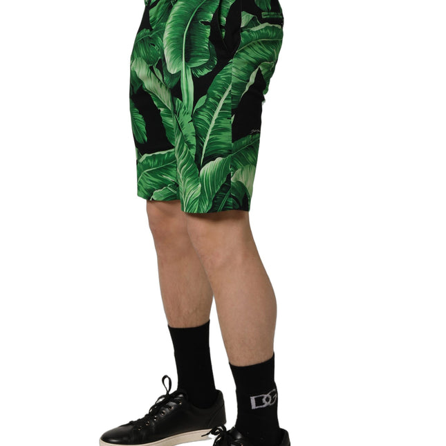 Dolce & Gabbana Black Green Banana Leaf Men Bermuda Shorts