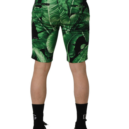 Dolce & Gabbana Black Green Banana Leaf Men Bermuda Shorts