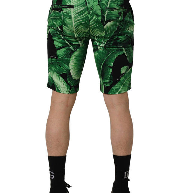 Dolce & Gabbana Black Green Banana Leaf Men Bermuda Shorts
