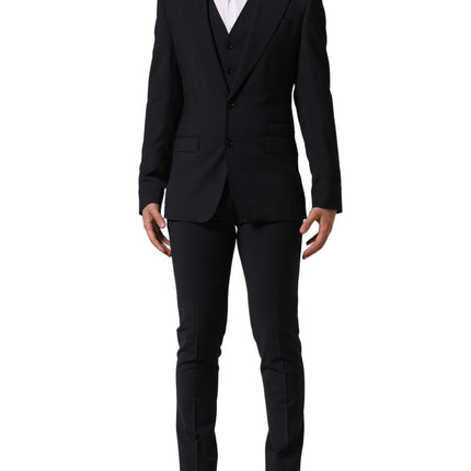 Dolce & Gabbana Black Wool Slim Fit Formal 3 Piece Men Suit