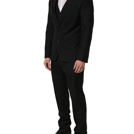 Dolce & Gabbana Black Stripes Slim Fit Formal 3 Piece Suit